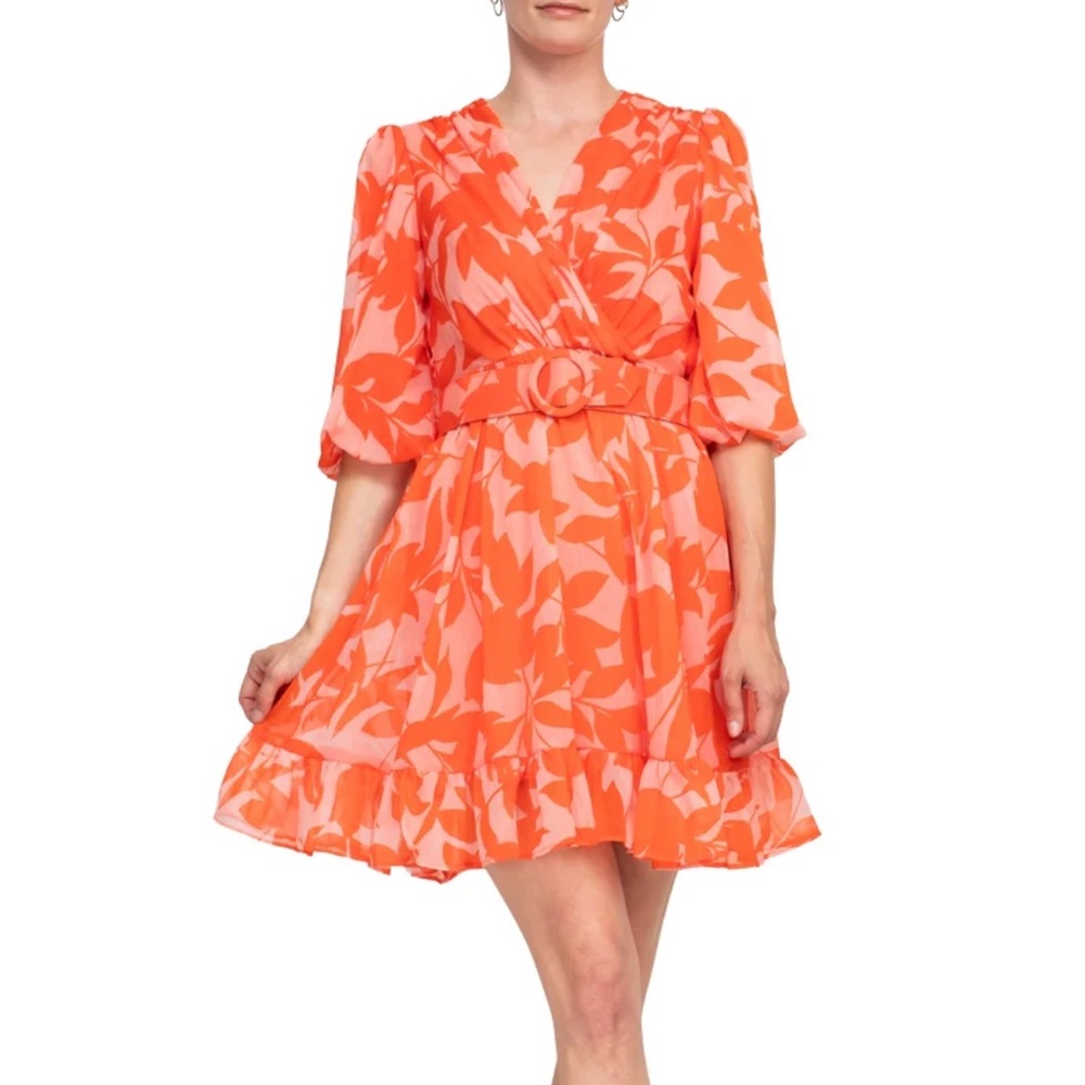 Taylor Orange and White Floral Mini Dress. NEW with tags